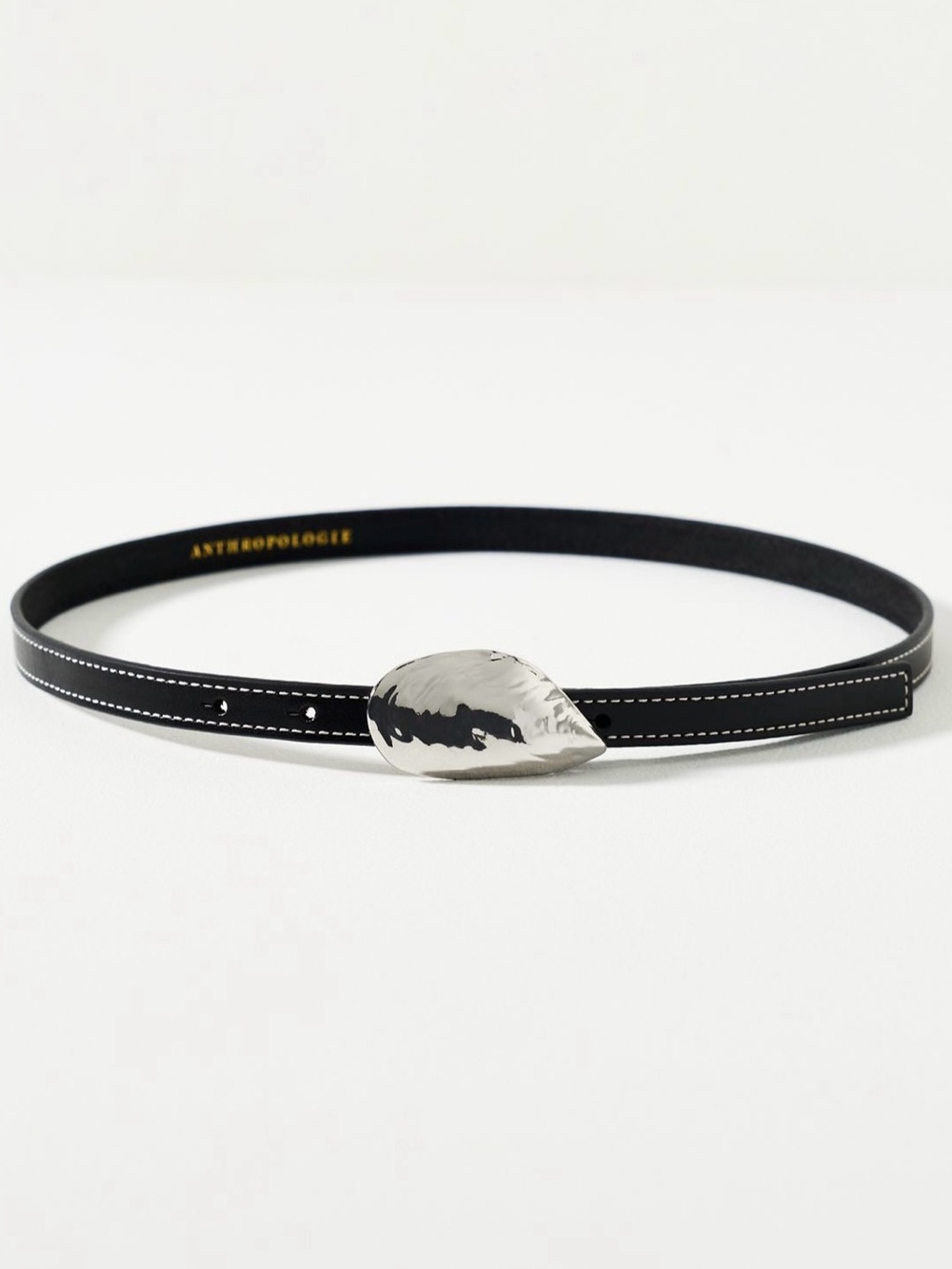 Anthropologie Black Leather Skinny Shell Hardware Belt Size Small 33”